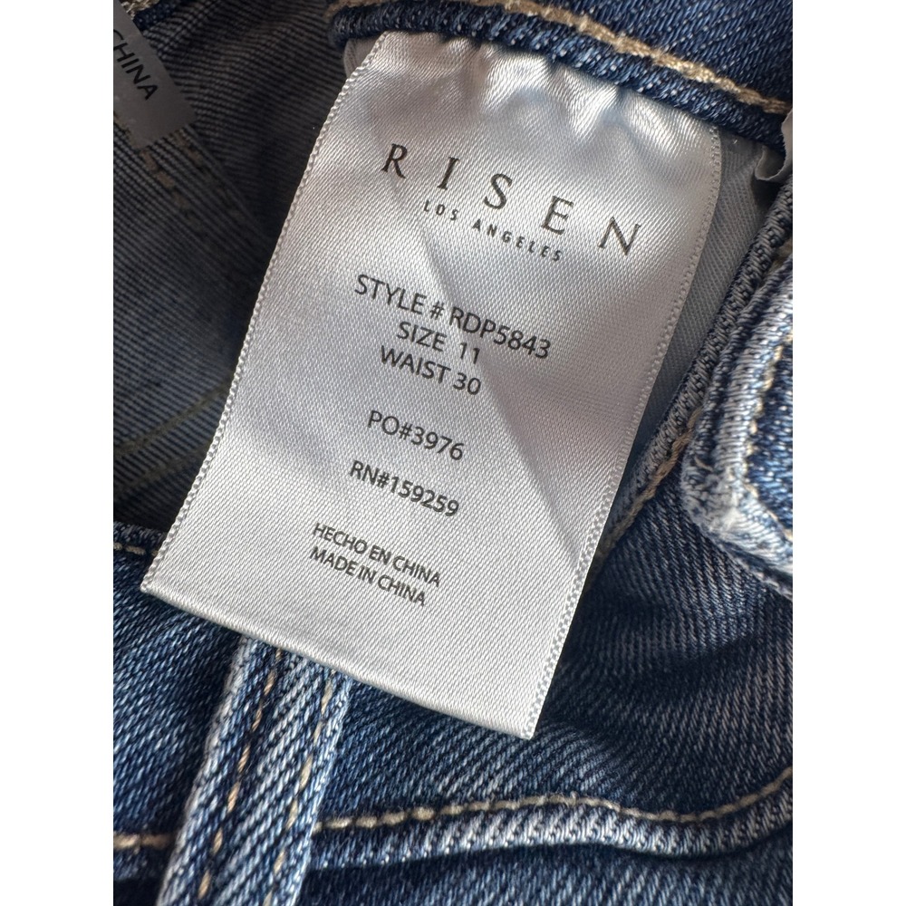 Risen Jeans Medium Wash High Rise Flare Raw Hem Denim Size 11 Waist 30 - Picture 6 of 7